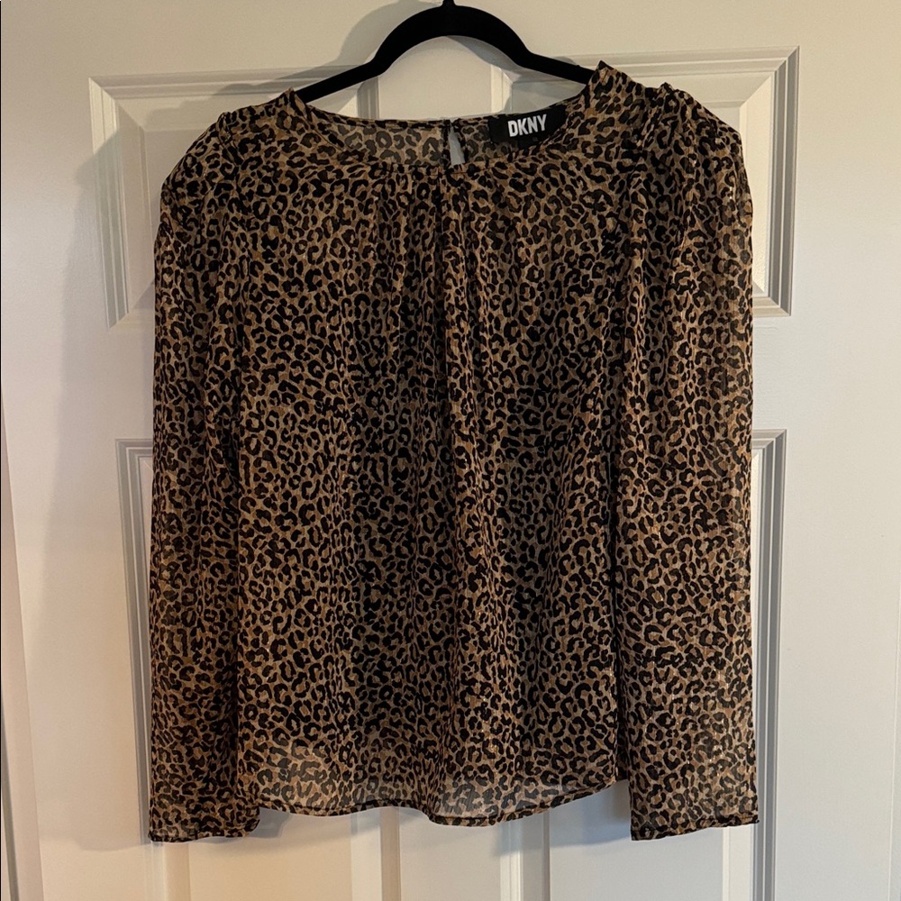 Sheer DKNY Leopard Print Blouse - Brown and Black With Hints of Gold